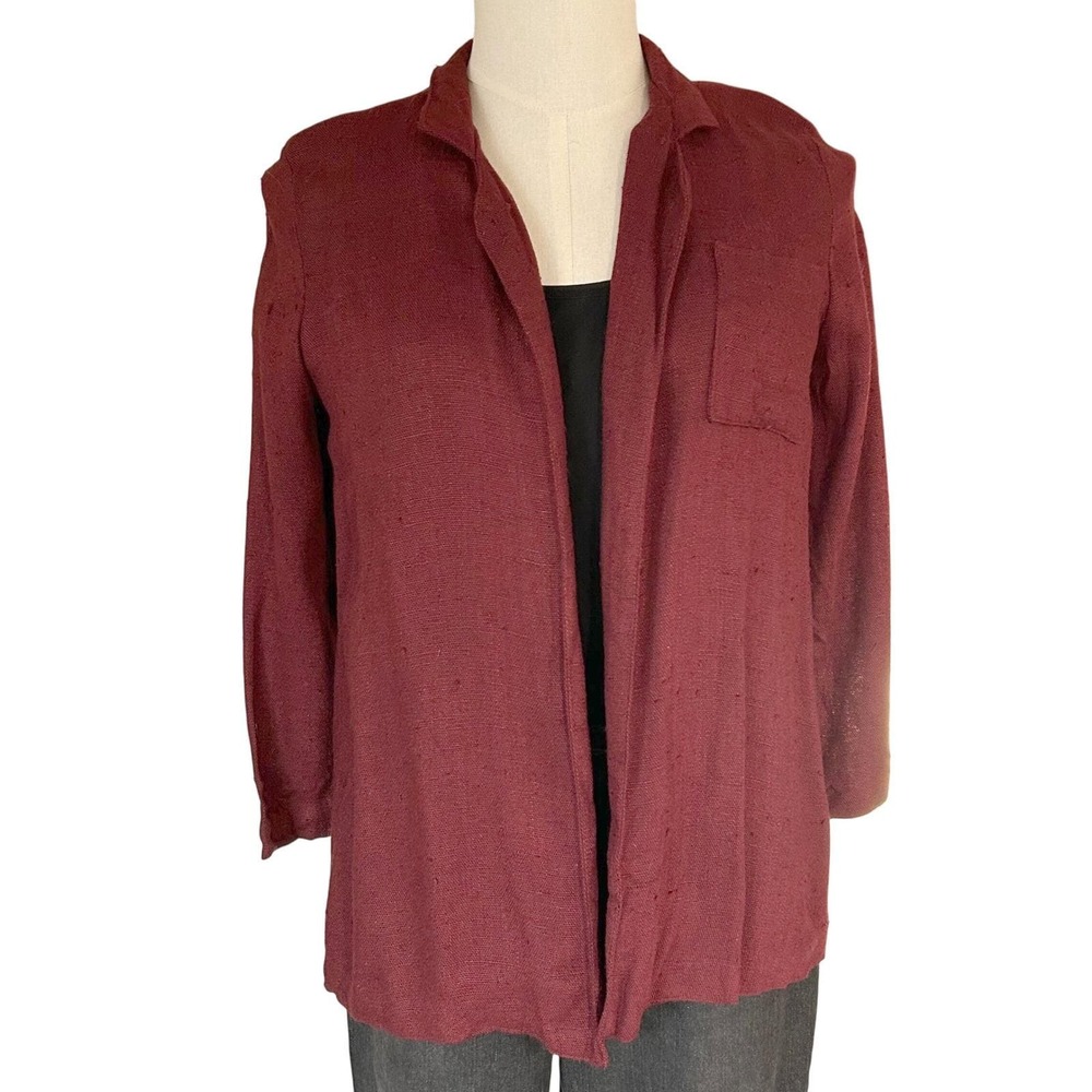 Womens Vintage‎ Oscar de la Renta Burgundy Slubbed Knit Cardigan Jacket Boho 7-8